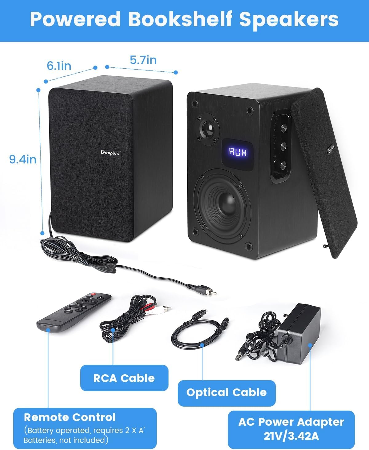 Active Bookshelf Speakers, 70W Powered Record Player Speakers Pair Wired Optical/ARC/RCA/AUX/BT Input HiFi Home Stereo Speakers with 4" Woofer for Turntable TV Desktop PC Studio Monitor